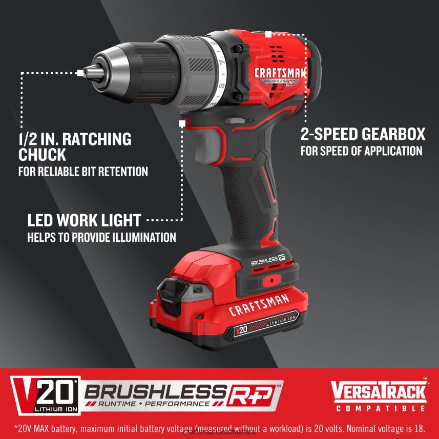 NXT28F13 V20 RP 20-volt Max 1/2-in Brushless Cordless Drill (2-Batteries Included, Charger Included and Soft Bag included) Power Tools CRAFTSMAN - Image 2