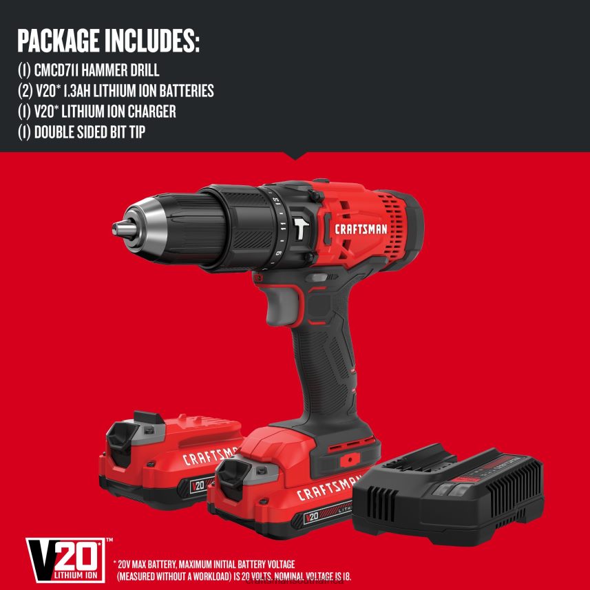 NXT28F163 1/2-in 20-volt Max-Amp Variable Speed Cordless Hammer Drill (2-Batteries Included) Power Tools CRAFTSMAN - Image 3