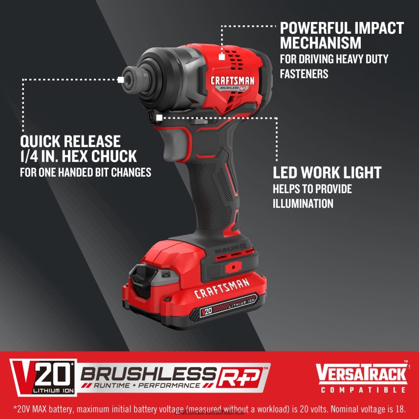 NXT28F164 V20 RP 20-volt Max Brushless Cordless Impact Driver (2-Batteries Included, Charger Included and Soft Bag included) Power Tools CRAFTSMAN - Image 2