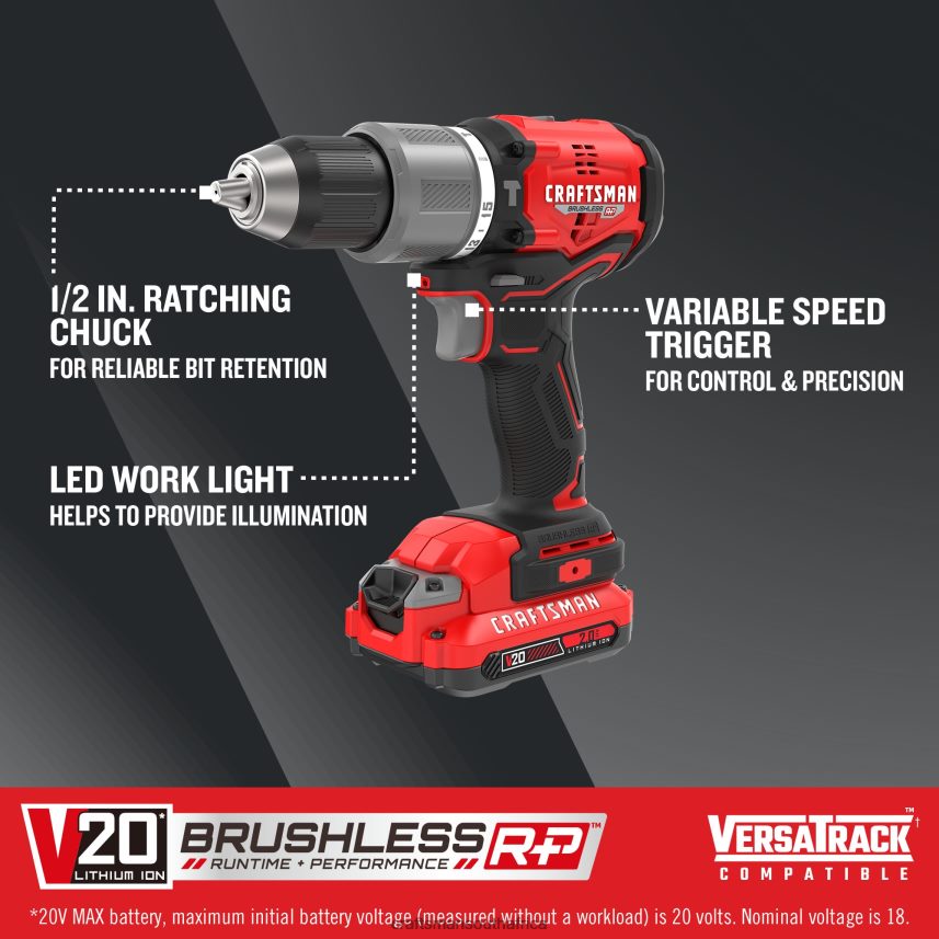 NXT28F171 V20 RP 1/2-in 20-volt Max-Amp Variable Speed Brushless Hybrid Cordless Hammer Drill (2-Batteries Included) Power Tools CRAFTSMAN - Image 2