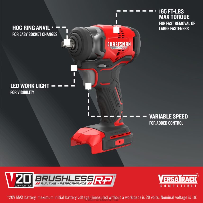 NXT28F27 V20 RP 20-volt Max Variable Speed Brushless 3/8-in Drive Cordless Impact Wrench (Bare Tool) Power Tools CRAFTSMAN - Image 2