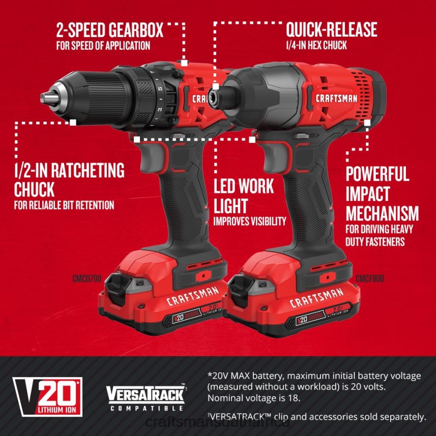 NXT28F56 V20* 2-Tool Power Tool Combo Kit with Soft Case (2-Batteries Included and Charger Included) & 57-Piece Household Tool Set with Hard Case Power Tools CRAFTSMAN - Image 2