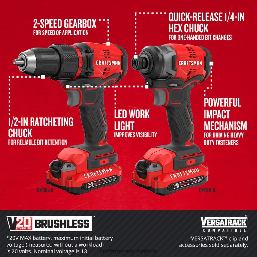 NXT28F60 V20* 2-Tool Brushless Power Tool Combo Kit with Soft Case & 140-Piece Impact Driver Bit Set Power Tools CRAFTSMAN - Image 3