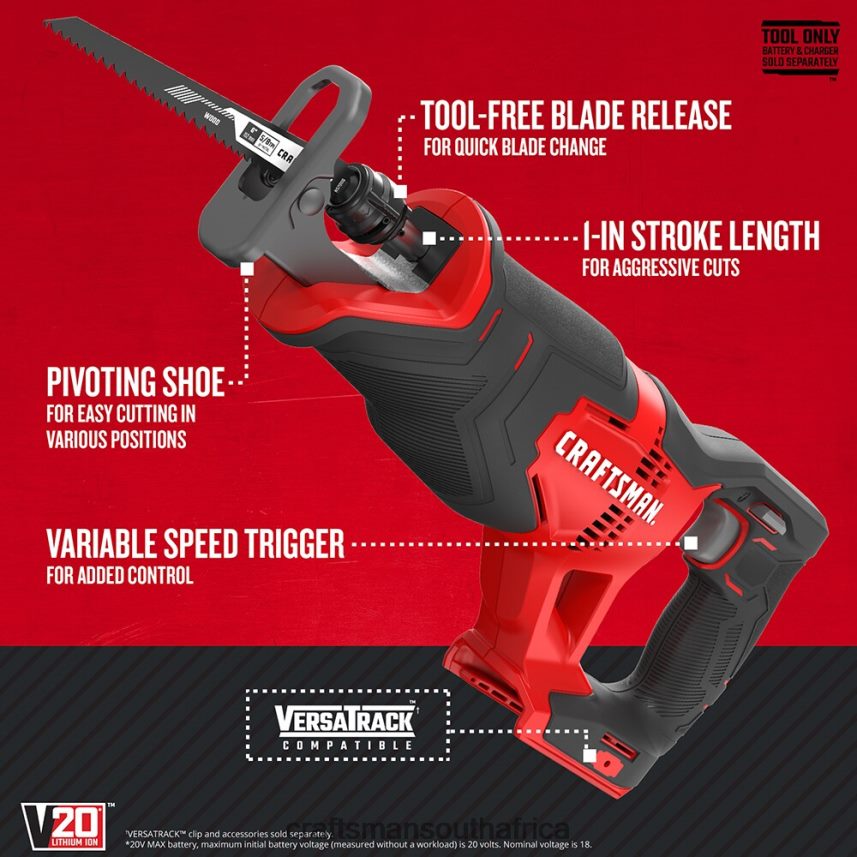 NXT28F65 V20* 2-Tool Power Tool Combo Kit with Soft Case (2-Batteries Included and Charger Included) & V20* Variable Speed Cordless Reciprocating Saw Power Tools CRAFTSMAN - Image 7
