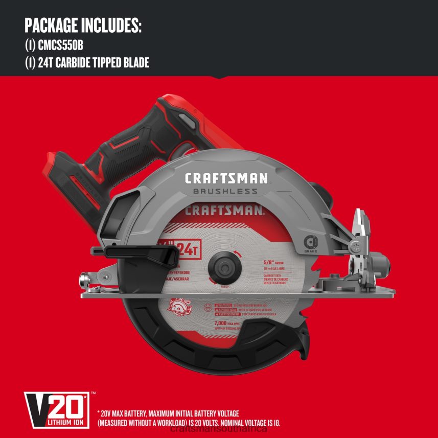 NXT28F73 V20 20-Volt Max 7-1/4-in Brushless Cordless Circular Saw & Power Tool Battery Kit (Included) Power Tools CRAFTSMAN - Image 4
