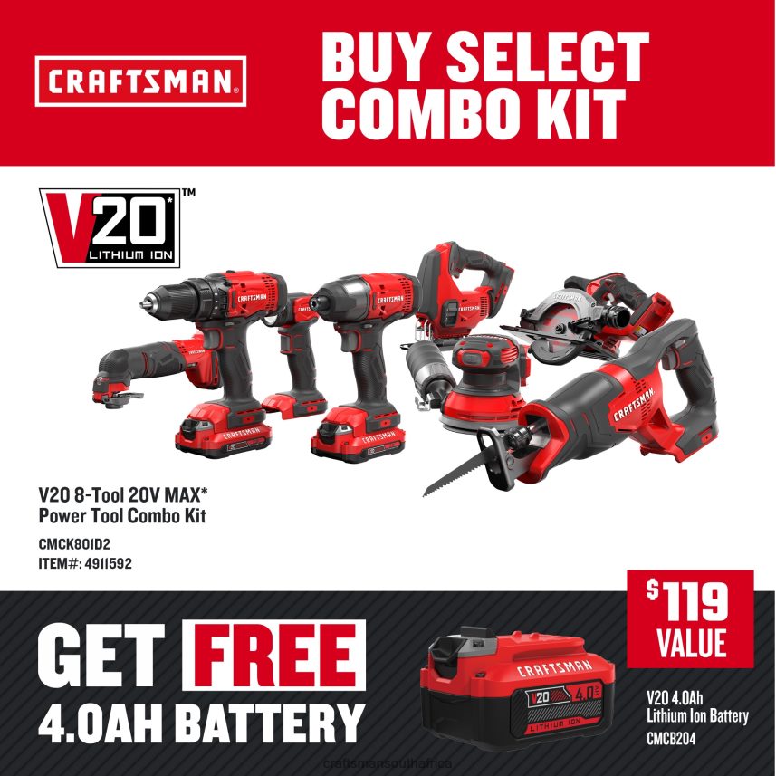 NXT28F4 8 Tool Power Tool Combo Kit with Soft Case 2 Batteries Included and Charger Included Power Tools CRAFTSMAN NXT28F4 CRAFTSMAN South Africa Tool Sets CRAFTSMAN tools South Africa deliver the hig...