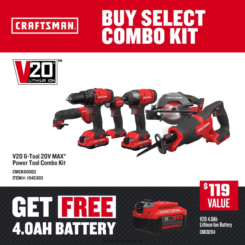 NXT28F70 V20 6 Tool Power Tool Combo Kit with Soft Case 2 Batteries Included and Charger Included Set Steel Hex Shank Screwdriver Bit Set 47 Piece Power Tools CRAFTSMAN NXT28F70 CRAFTSMAN South Africa