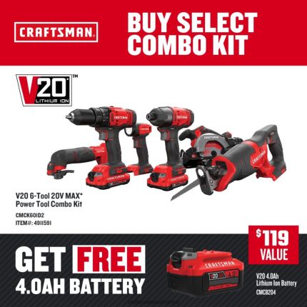 NXT28F1 6-Tool Power Tool Combo Kit with Soft Case (2-Batteries Included and Charger Included) Power Tools CRAFTSMAN